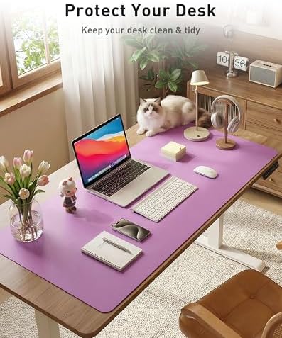 Aothia Faux Leather Desk Mat - Large Mouse Pad, Non-Slip PU Leather Blotter, Waterproof Writing Surface for Office and Home (Iris Violet, 63" x 17")