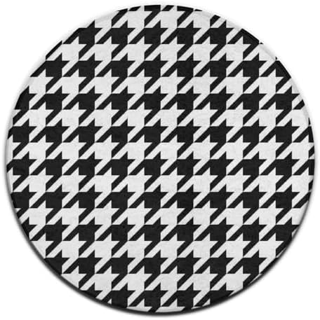 Large Machine Washable Circular Rugs, Home Decor Round Mat for Living Room Sofa Office Compatible with Black and White Houndstooth