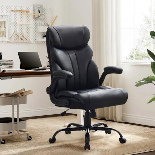 Big and Tall Office Chairs with Adjustable Flip-up Armrests,500LBS Wide Ergonomic Gaming Chair,100-118°Recline Executive Leather Computer Chairs with Adjustable Height,Black