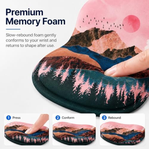 Mouse Pad with Wrist Rest Ergonomic Memory Foam Support, Non-Slip Rubber Base, Comfortable Typing Cushion for Home Office Computer Laptop, Sunrise