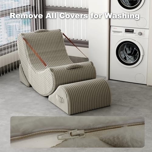 Quiet Rocking Chair, 3-in-1 Adjustable Boneless Floor Recliner for Adults