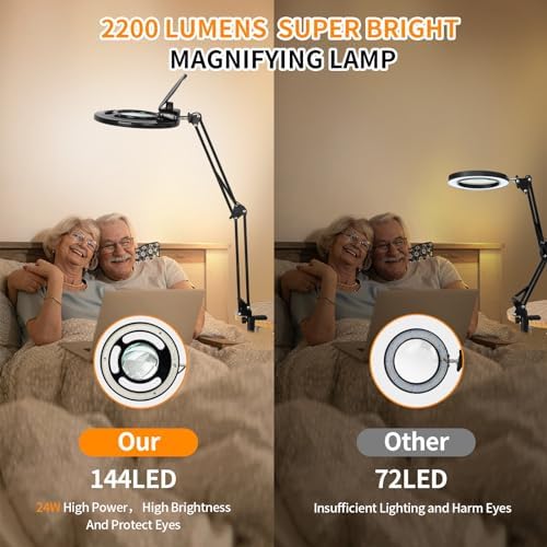 HITTI 2200 Lumens 12X Long Magnifying Glass with Light and Stand