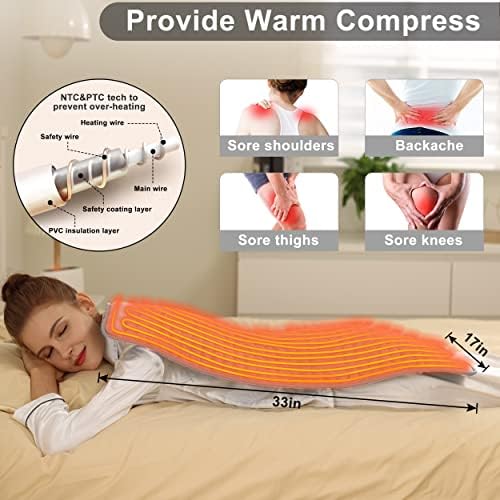 Heating Pad Electric Heat Pad, Hot Heated Pad,Multiple Temp and Timer Settings,Suitable for Shoulders, Neck, arms, Abdomen, Back, Legs, etc. (Silver Gray, 33"X17")