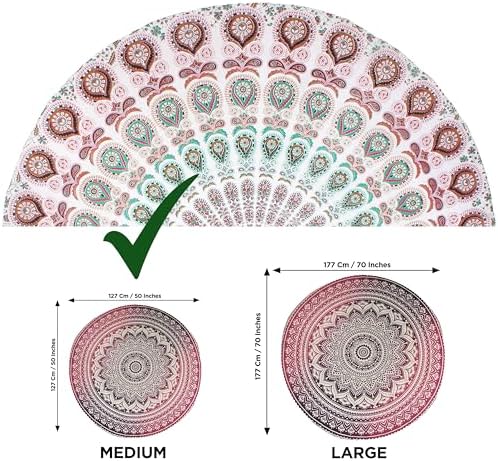 raajsee White Brown Round Beach Tapestry Hippie/Boho Beach Blanket Mandala/Indian Cotton Throw - Round Tablecloth/Home Decor/Indie Rug Yoga Mat Meditation Picnic Rugs 127 CM / 50 INCHE Circle