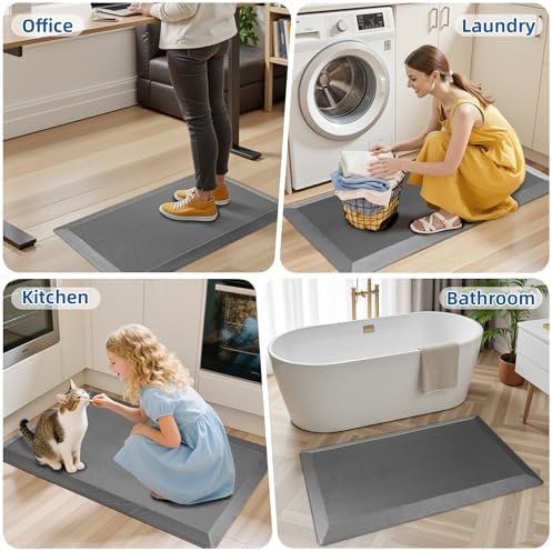 Tyrot Extra Thick Anti Fatigue Mat for Kitchen Floor, 20x32+20x32, Grey