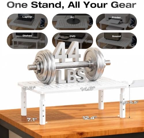 Computer Monitor Stand Riser for Desk, 3 Height Adjustable PC Laptop TV Desktop Monitor Stand Shelf, Metal Printer Table with Phone Holder, Stand Riser for Desk, Office Desk Organizers and Accessories, White 2 Pack