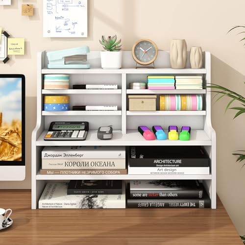Tangkula Double 6-Tier Desktop File Organizer, Wooden Mail Letter Tray Organizer with 4 Removable Shelves for Papers, Folders & Office Supplies, Space-Saving File Holder for Small Spaces & Office