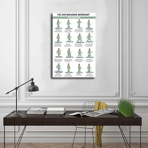 Printable Tai Chi Walking for Seniors Tai Chi Walking Chart Exercise Chart Canvas Poster Wall Art for Living Room Bedroom Decor Unframe 16x24inch