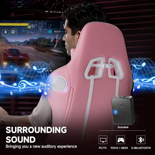 GTPLAYER Gaming Chair,Gamer Chair with Bluetooth and Adjustable Backrest,Seat Height Adjustable Computer Chairs with 3D Armrests,Video Game Chair with Footrest Speakers (Pink)