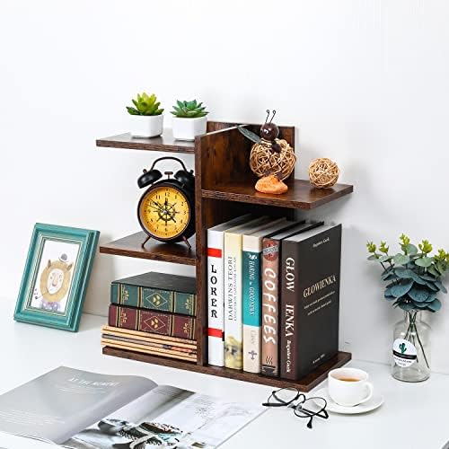 PAG-Mass Desktop Bookshelf Freestanding Wooden Countertop Bookcase Accessories Organizer Display Rack Dorm Desk Storage Shelf