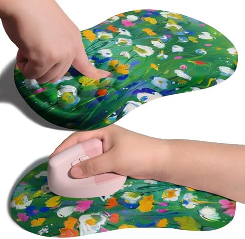 Ergonomic Joint Wrist Support Mouse Pad with Memory Foam Cushion Massage Bump, Carpal Tunnel Pain Relief Mousepad Slope Design for Wrist Rest, 11.8x7.9 in, Iris