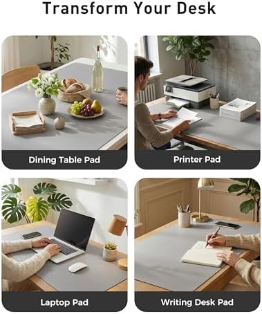 Aothia Faux Leather Desk Mat - Large Mouse Pad, Non-Slip PU Leather Blotter, Waterproof Writing Surface for Office and Home (Light Grey, 42" x 17")