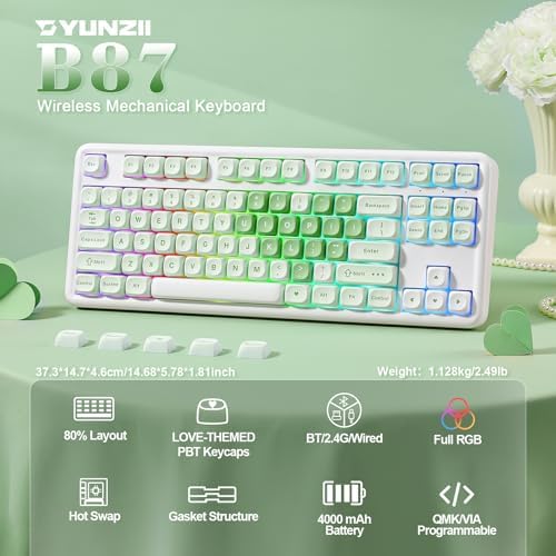 YUNZII B87 TKL Wireless Mechanical Keyboard (Matcha Heart,Cocoa V2 Switch)