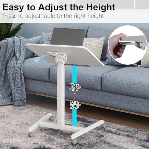 PUNCIA 25" Mobile Standing Desk Pneumatic Adjustable Tilting Desktop, White