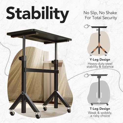 HUANUO 32'' Small Standing Desk Adjustable Heigh, Mobile Stand Up Desk with Wheels, Portable Rolling Desks for Walking Pad and Treadmill, Computer Laptop Desks for Home Office Space