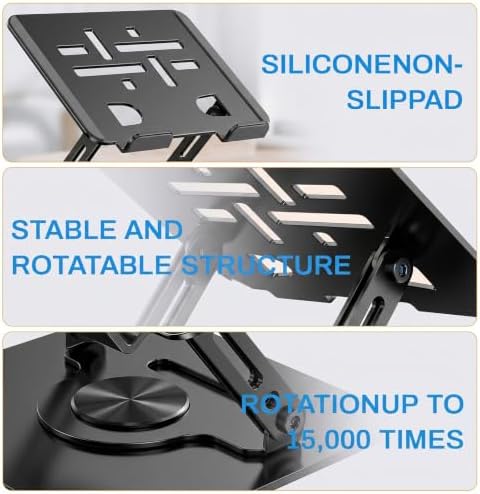 360°Rotating Laptop Stand, Ergonomic Adjustable Foldable Notebook Riser, Metal Computer Holder Compatible with 10-17.3" Laptops, Desktop Printer Stand, for Home & Office (Black)