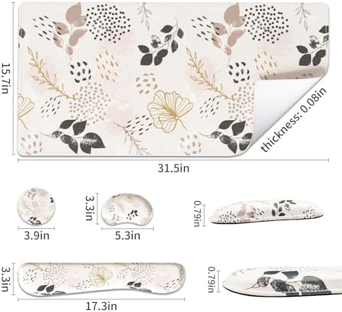 QiyI PU Leather Desk Mat Set, 4-in-1 Ergonomic Wrist Rest, Botanical Leaf