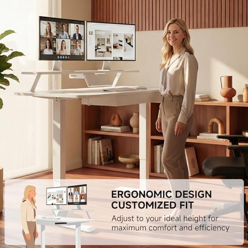 COMHOMA Electric Standing Desk with Drawers, 48 x 24'' Sit Stand up Desk with Monitor Stand, Laptop Stand, Height Adjustable Ergonomic Home Office Computer Desk with Memory Preset Controller