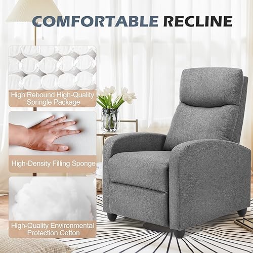 Sweetcrispy Massage Recliner Chair for Adults, Adjustable Home Theater Seating with Lumbar Support for Living Room, Modern Fabric Reclining for Small Space, Grey