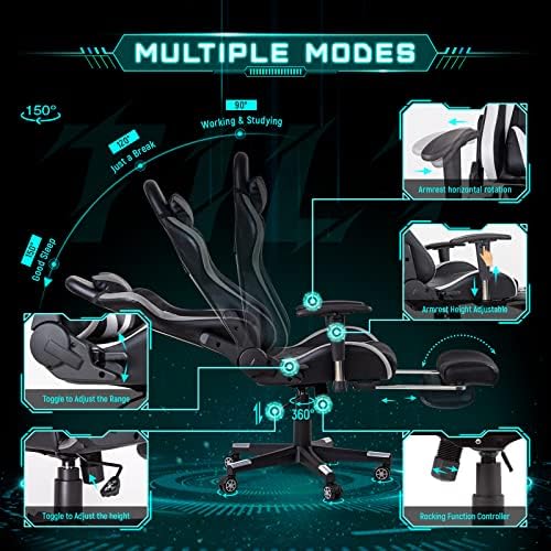 AA Products Gaming Chair High Back Ergonomic Computer Racing Chair Adjustable Office Chair with Footrest, Lumbar Support Swivel Chair - White