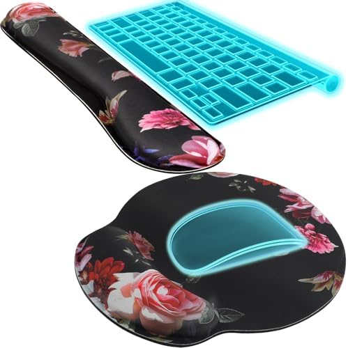 KTRIO Keyboard Wrist Rest & Mouse Pad with Wrist Rest, Peony Flower