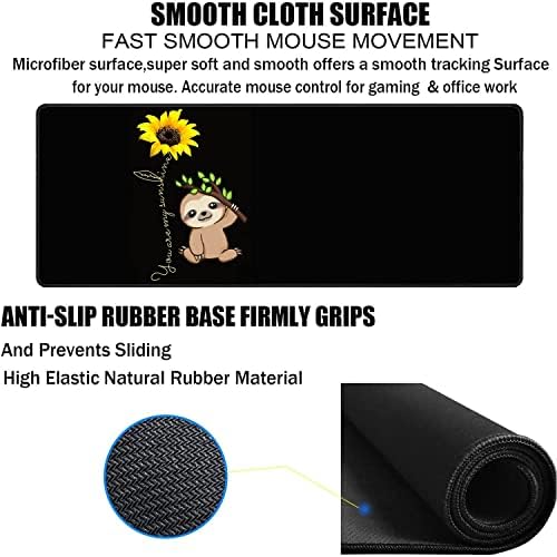 Large Gaming Mouse Pad, Keyboard Wrist Rest pad + Mouse Wrist pad + Coaster Set Extended Waterproof Non-Slip Table mat Suitable for Home Office Learning Games - Sunflower and Sloth