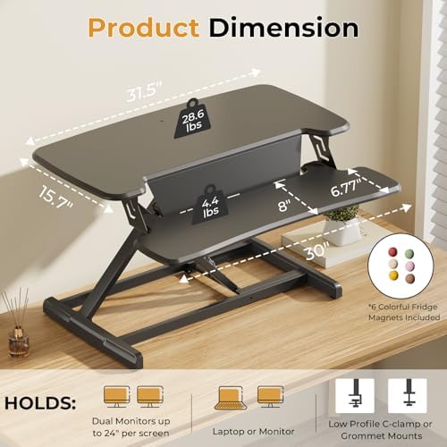 JOY worker Standing Desk Converter, 32" Height Adjustable Desk Riser, Black