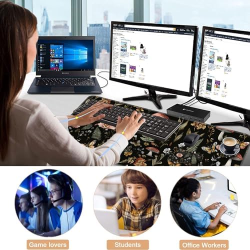 Keyboard Wrist Rest and Mouse Pad with Wrist Support Set Ergonomic Coaster,Memory Foam,Easy Typing Pain Relief,Large XL Desk Mat 31.5"x 11.8",Magic Mushrooms