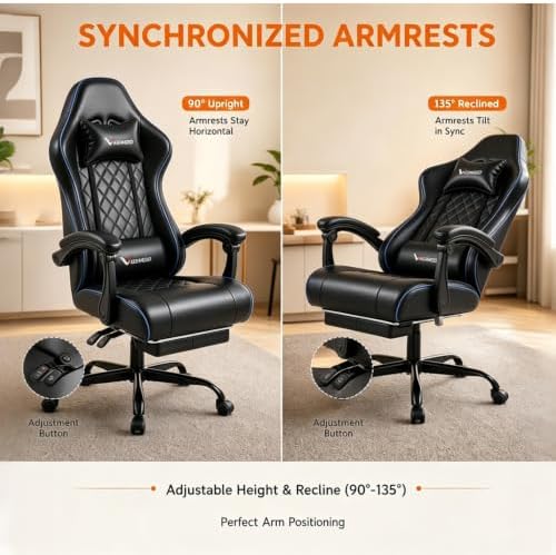 Ergonomic Gaming Chair with Footrest Lumbar Support, Home Office Game Desk