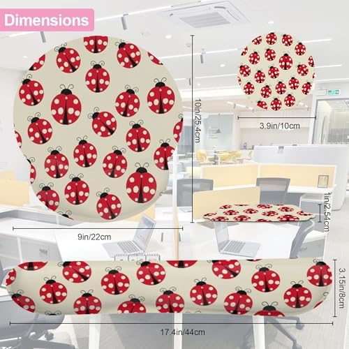 Cute Ladybug Mouse Pad with Wrist Rest Set, 3-in-1 Wrist Support Mousepad Set, Gaming Mat Pad with Anti-Skid Base,Ergonomic Memory Foam Mouse Pad Set for Women, Office, Typing, Gaming