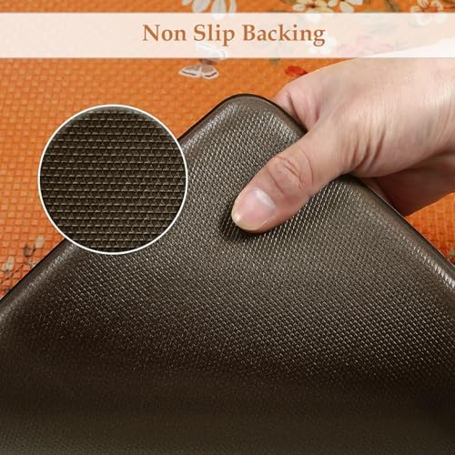 KIMODE Anti Fatigue Kitchen Mats Cushioned,Fall Orange Kitchen Rugs Sets