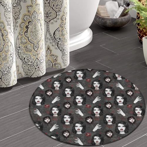 Circular Rugs Large Modern Round Area Rug Fashion Decor Mat for Home Office Dark Fantasy Gothic Women Vampires Blood Face, 24inch