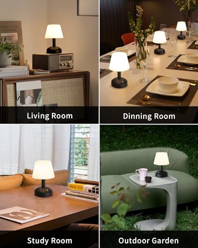 KDG Black Cordless Small Table Lamp, Portable LED Dimmable Desk Lamp