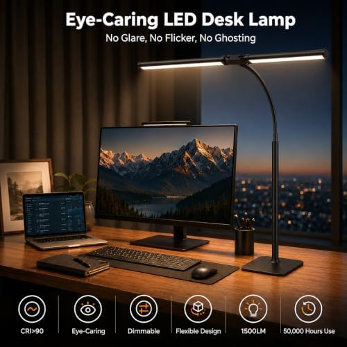 24-Inch Double Head LED Desk Lamp with Base, 15W Architect Desk Light