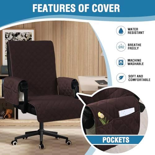 H.VERSAILTEX Water-Resistant Gaming Chair Protector – Universal High-Back Cover with Non-Slip Buckles, Fits Executive & Desk Chairs (Brown/Beige, Washable)