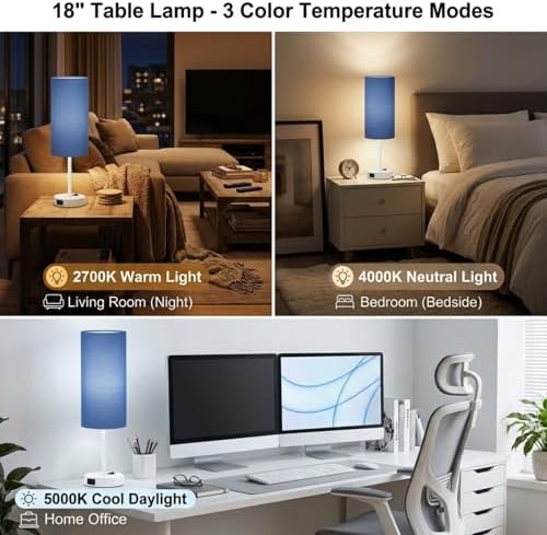ZJOJO 18" Bedside Lamp for Bedroom Set of 2 Dimmable Table Lamp, AC Outlet