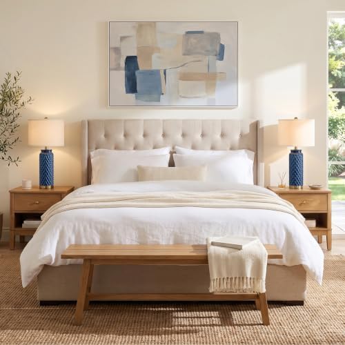 USumkky 25'' Touch Table Lamps for Nightstand Blue Ceramic -3 Way Dimmable