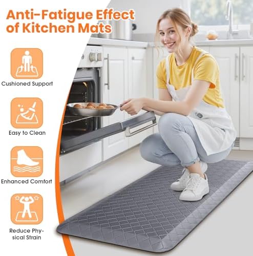 4/5 Inch Extra Thick Kitchen Mats for Floor,Non Slip Anti Fatigue Kitchen Rugs,Waterproof Stain Resistant Sink Mat,Cushioned Standing and Comfort Mats for Office (17"x39" Grey)
