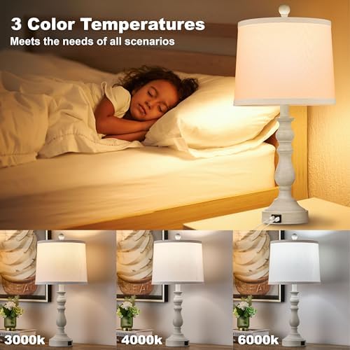 23'' Table Lamps Set of 2, Lamps for Bedroom, USB C+A Ports, Beige