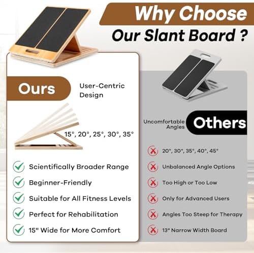 StrongTek Extra Wide Foam Balance Pad and Adjustable Wooden Slant Board Set – Enhance Stability, Flexibility, and Rehabilitation