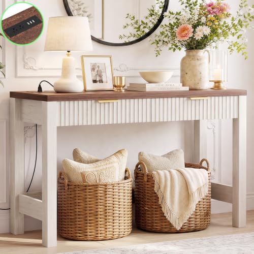 Cyclysio 47" Console Table with Charging Station & 2 Fluted Drawers