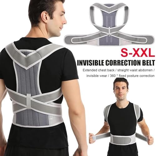 Breathable Posture Corrector for Men and Women Full Back Brace Humpback Girdle Spine Lumbar Support Belt Therapy Corset Shoulder Neck Clavicle Waist Pain Relief(Grey,M)
