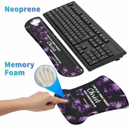 3-in-1 Ergonomic Memory Foam Keyboard Wrist Rest Pad Set, Purple Butterfly