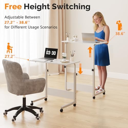 FCH Portable Computer Workstation, Standing Desk Adjustable Height, Small Computer Desk w/Rolling, Sit Stand Laptop Desk TV Tray for Bed Sofa Hospital Reading Eating, Rustic Brown, 23.6"