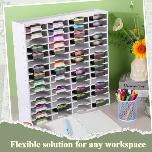 2 Pack 60 Grids Ink Pad Storage Holder Stamp Organizer, Ink Pad Stamp Holder Storage Rack for Home Office Crafts School Supplies, White