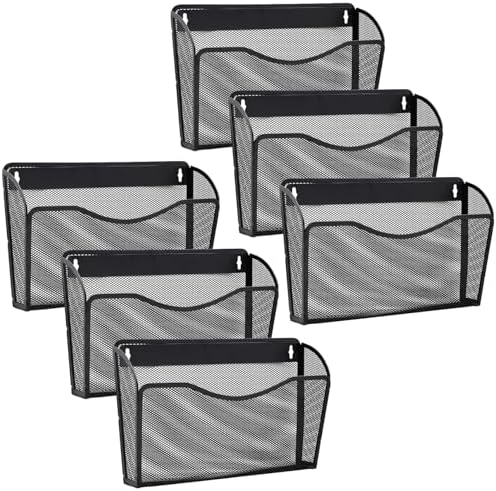 Gawerk 6 Pack Wall File Organizer, Mesh Wall File Pocket Mail Organizer Hanging Metal Vertical Wall Mounted File Holder for Office/Home