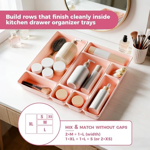 [ 48PCS & 5 Sizes ] Tool Box Organizer Tray, Toolbox Drawer Organizer with Non-Slip Pads, Desk Drawer Divider Set, for Vanity, Desk, Bathroom, Kitchen, Dresser and Home Office Drawers
