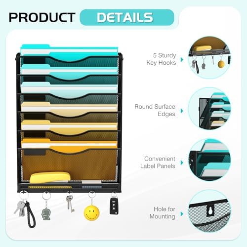 Delifox 7 Tier Hanging Wall File Holder Wall Mount Paper Folder Organizer