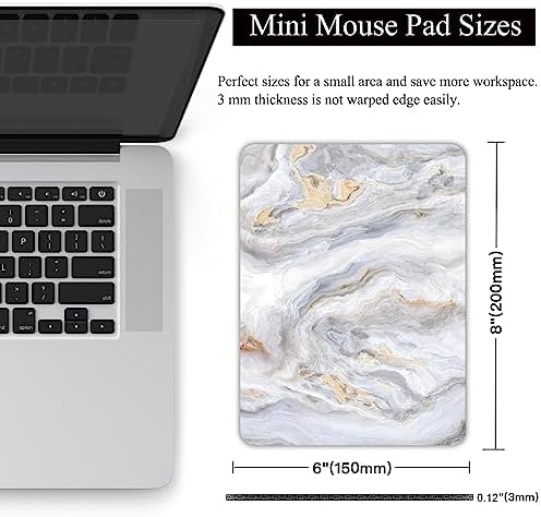 Small Mouse Pad, Mini Mouse Pad 6 X 8 Inch with Non-Slip Rubber Base for Keyboard Tray Laptops Wireless Mouse Home Office Travel, Washable & Portable (Light Colored Marble)