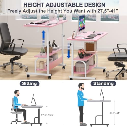 Armocity 32" Rolling Standing Desk with Charging Station for Couch Bed